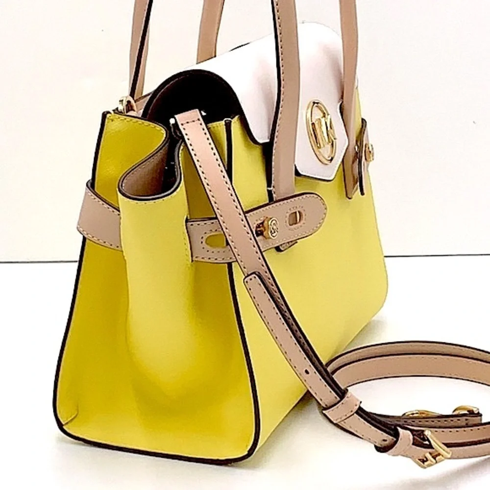 MICHAEL KORS Carmen Medium Color-Block Faux Saffiano Leather Belted Satchel